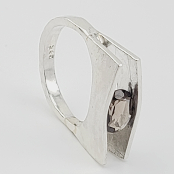 SMOKY QUARTZ CRYSTAL RING HANDMADE IN STERLING SILVER METAL SIZE 8.5 - Picture 2 of 7